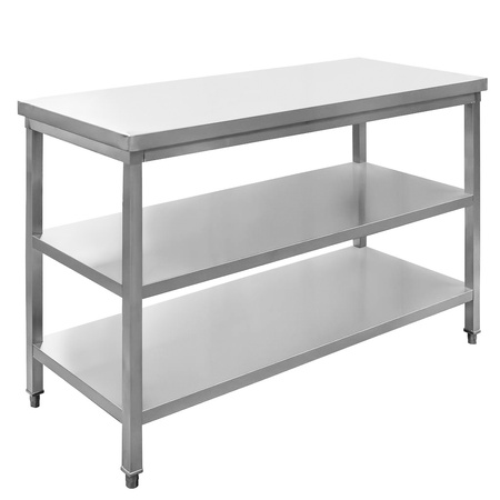 Stół gastronomiczny ze stali nierdzewnej centralny z 2 półkami Mega-M 120x60x85 cm