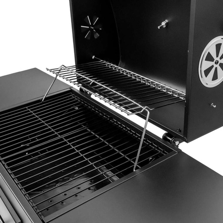 Grill ogrodowy węglowy z pokrywą i rusztem emaliowanym Mega-M 2x stolik boczny 42x30 cm