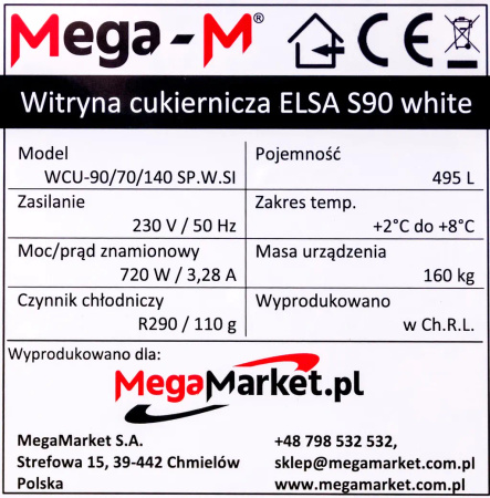 Witryna cukiernicza Mega-M ELSA S90 white