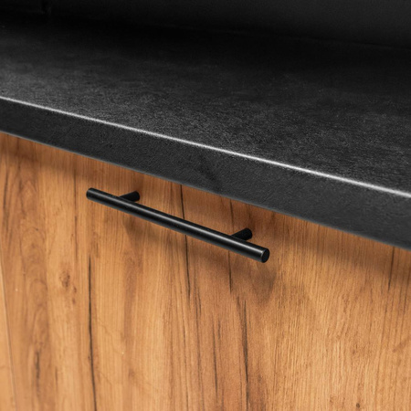 Regał ekspozycyjno-sprzedażowy zakasowy Mega-M H- 230 cm L- 364 cm G- 63 cm dąb kraft/czarny