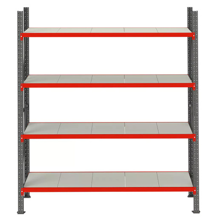 Regał metalowy magazynowy 4-półkowy Mega-M FORTIS H-240 cm L-267 cm G-60 cm moduł bazowy