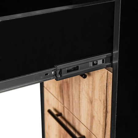 Biurko narożne przyścienne z szafką i szufladami Mega-M L-160cm G-60cm H-76cm dąb kraft/czarny