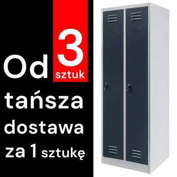 Szafka ubraniowa BHP Mega-M J-60 2 drzwiowa szara/ grafitowy front S-60 cm G-50 cm H-180 cm skręcana (wysyłka paletowa) N