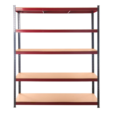Regał magazynowy Mega-M BASIC PLUS H-180 cm L-150 cm G-45 cm 5 półek z MDF 6.8 mm 275 kg grafitowo-czerwony