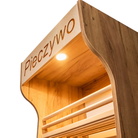 Regał na pieczywo H-200 cm L-60 cm G-50 cm plexi oświetlenie LED dąb kraft