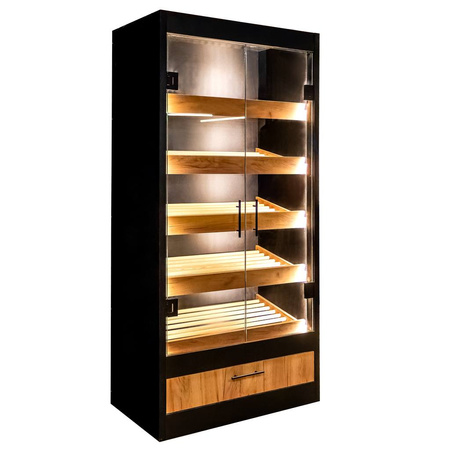 Regał na pieczywo Mega-M moduł z szybą LED H-205 cm L-100 cm G-58 cm czarny / dąb kraft N