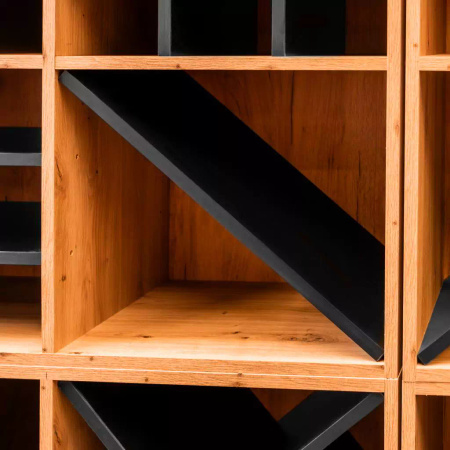 Moduł regału ozdobnego na wino/alkohole mocne Mega-M H-86 cm L-100 cm G-40 cm dąb artisan/czarny