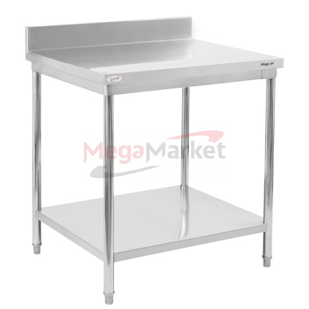 Stół gastronomiczny ze stali nierdzewnej przyścienny z półką i rantem Mega-M 80x70x85 cm