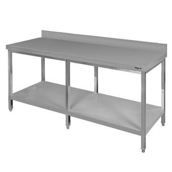 Stół ze stali nierdzewnej przyścienny z półką i 6 nogami Mega-M S-180 cm G-80 cm H-85 cm N