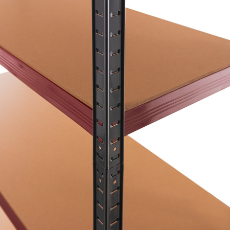 Regał magazynowy Mega-M BASIC PLUS H-180 cm L-120 cm G- 45 cm 5 półek z MDF 6.8 mm 275 kg grafitowo-czerwony