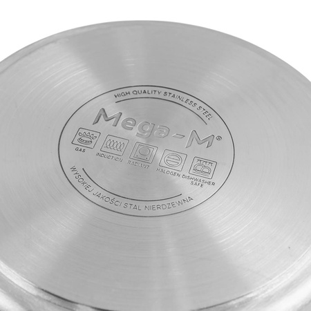 Garnek ze stali nierdzewnej AISI 443 wysoki z pokrywką Mega-M PRO 12L 25x25 cm