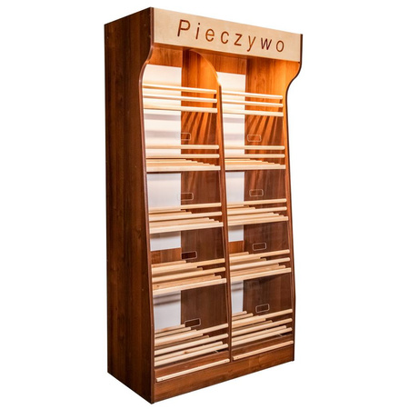 Regał na pieczywo H-200 cm L-100 cm G-50 cm plexi oświetlenie LED orzech ecco