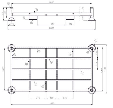 Manurack Mega-M paleta słupkowa 202,5x118x31 cm - podwójny mobilrack