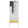 Szafka ubraniowa BHP Mega-M J-80/L na podstawie z wysuwaną ławeczką 4 drzwiowa typ L szara S-80 cm G-80 cm H-223 cm skręcana N