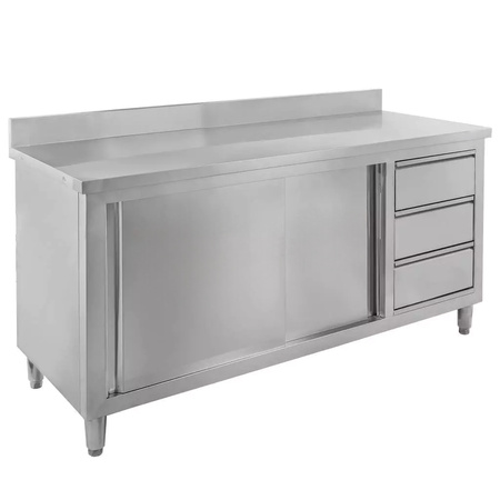 Stół gastronomiczny ze stali nierdzewnej przyścienny z szafką i szufladami Mega-M 140x70x85 cm