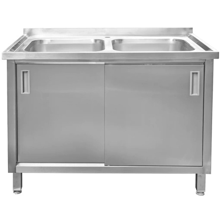 Zlew gastronomiczny spawany dwukomorowy z szafką Mega-M 120x70x85 cm stal nierdzewna