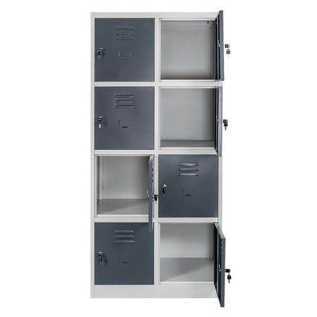 Szafka skrytkowa BHP Mega-M J-80/8 8 drzwiowa szara/ grafitowy front S-80 cm G-50 cm H-180 cm skręcana N