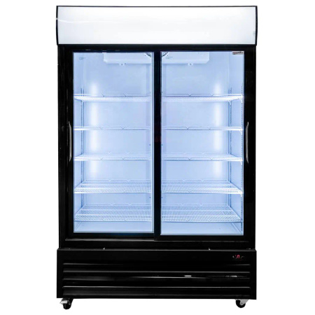 Witryna chłodnicza z drzwiami przesuwnymi 1048L Mega-M RICO i133oświetlenie LED podświetlany górny plafon reklamowy