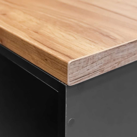 Lada sklepowa sprzedażowa impulsowa z przeszkloną górą i frontem Mega-M H-90 cm L-270 cm G-60 cm antracyt/blat dąb kraft