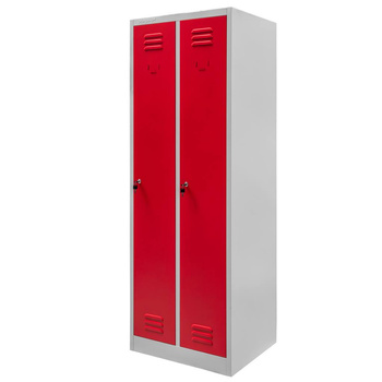 Szafka ubraniowa BHP Mega-M J-60 2 drzwiowa szara/ czerwony front S-60 cm G-50 cm H-180 cm skręcana N