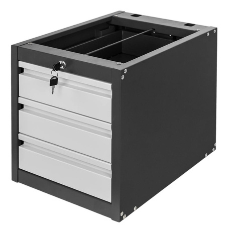 Szafka narzędziowa Mega-M do stołów warsztatowych 3 szuflady S-37 cm x G-48,6 cm x H-50 cm system 01 grafit/front szary N