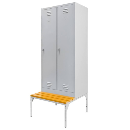 Szafka BHP ubraniowa na podstawie z ławeczką Mega-M pracownicza 2-drzwiowa S-80 cm szara