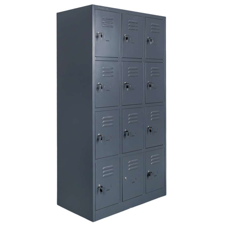 Szafka skrytkowa BHP Mega-M J-90/12 12 drzwiowa grafitowa S-90 cm G-50 cm H-180 cm skręcana N