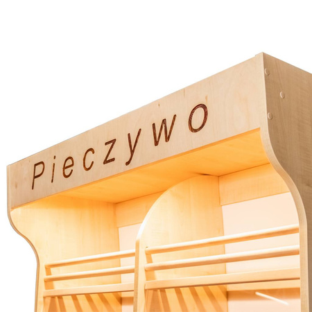 Regał na pieczywo H-200 cm L-100 cm G-50 cm plexi oświetlenie LED dąb sonoma