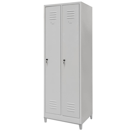 Szafka ubraniowa BHP Mega-M na podstawie z nóżkami 2 drzwiowa z przegrodami szara S-60 cm G-50 cm H-190 cm skręcana N