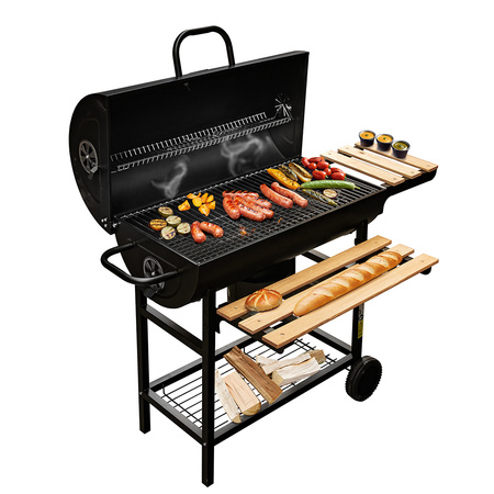 Grill ogrodowy węglowy beczka Mega-M 2 x stolik boczny