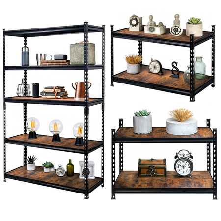 Regał magazynowy Mega-M PRO LOFT H-180 cm L-120 cm G-45 cm 5 półek z MDF 6.2 mm okleina drewno 275 kg czarny