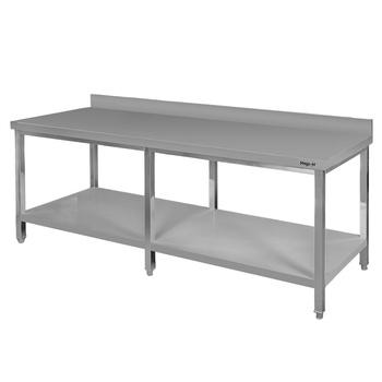 Stół ze stali nierdzewnej przyścienny z półką i 6 nogami Mega-M S-220 cm G-70 cm H-85 cm N