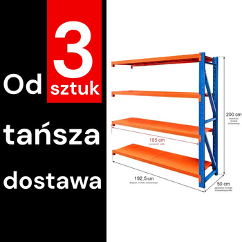 Regał metalowy magazynowy 4-półkowy Mega-M FORTIS LIGHT H-200 cm L-192,5 cm G-50 cm moduł dostawny WYSYŁKA PALETOWA