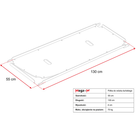 Półka do wózka na kwiaty Mega-M L-130 cm G-55 cm sklejka metalowe profile boczne N
