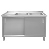 Zlew gastronomiczny spawany dwukomorowy z szafką Mega-M 140x60x85 cm stal nierdzewna