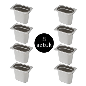 Pojemnik GN 1/9 ze stali nierdzewnej Mega-M 17,6×10,8×15 cm zestaw 8 szt.