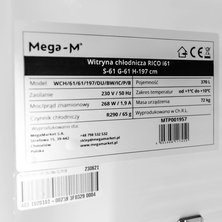 Witryna chłodnicza Mega-M RICO i61 S-61 cm G-61 cm H-197 cm N