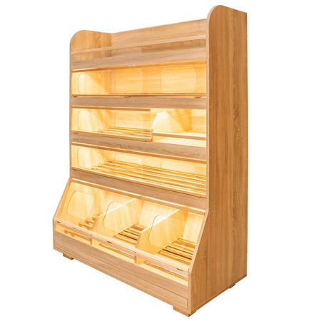 Regał na pieczywo H-180 cm L-125 cm G-60 cm plexi oświetlenie LED dąb amerykański