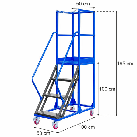 Drabina magazynowa przejezdna Mega-M STANDARD H-100 cm 4 stopnie N