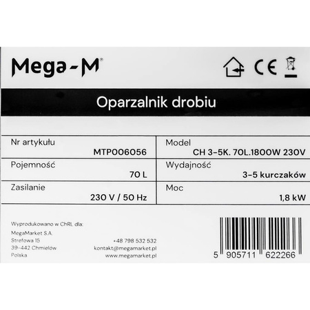 Oparzalnik drobiu Mega-M wyparzacz 3-5 kurczaków 70 L 1.8 kW