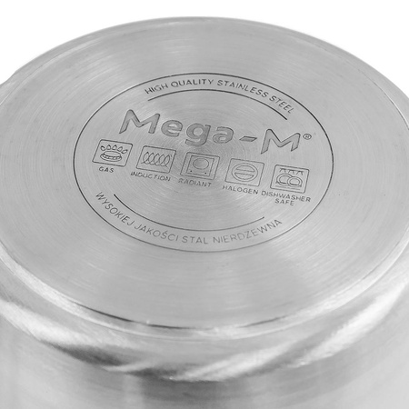 Garnek ze stali nierdzewnej AISI 443 wysoki z pokrywą Mega-M PRO 6L 20x20 cm