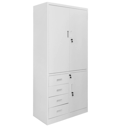 Szafa biurowa metalowa na akta Mega-M WENUS pełne drzwi 4 szuflady S-90 cm G-40 cm H-185 cm szara