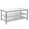 Stół ze stali nierdzewnej centralny z 2-ma półkami Mega-M S-180 cm G-70 cm H-85 cm N