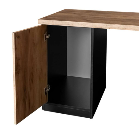 Biurko narożne przyścienne z szafką i szufladami Mega-M L-160cm G-60cm H-76cm dąb kraft/czarny