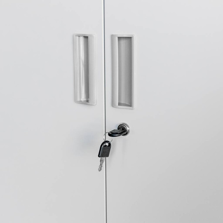 Szafa biurowa metalowa na dokumenty Mega-M WENUS pełne drzwi 2 szuflady S- 90 cm G- 40 cm H-185 cm szara