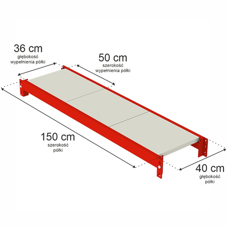 Półka do regału magazynowego Mega-M FORTIS L150 cm G-40 cm