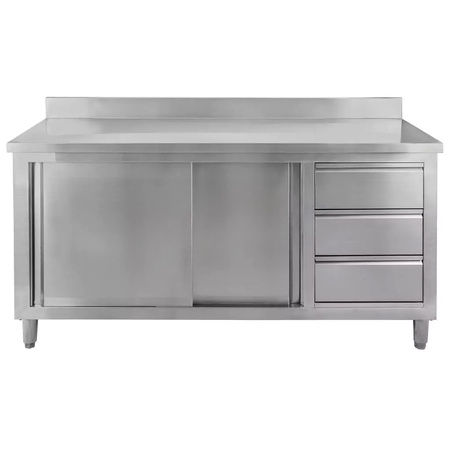 Stół gastronomiczny ze stali nierdzewnej przyścienny z szafką i szufladami Mega-M 140x70x85 cm