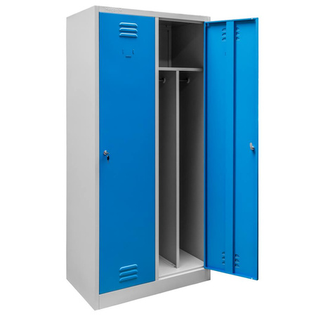 Szafka BHP ubraniowa Mega-M pracownicza 2-drzwiowa z przegrodami S-80 cm szara/niebieski front WYSYŁKA PALETOWA