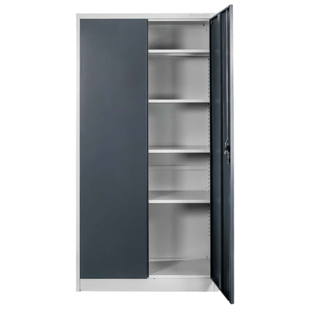 Szafa biurowa metalowa na dokumenty FURVERO W-101 S/G pełne drzwi S-90 cm G-40 cm H-185 cm szara grafitowy front