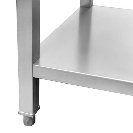 Stół gastronomiczny ze stali nierdzewnej centralny z półką i 6 nogami Mega-M 200x70x85 cm